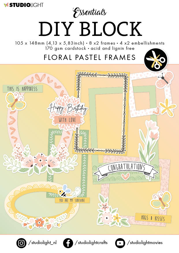 Bloque de troqueles SL Marcos florales en colores pastel Essentials 105x148x3mm 24 hojas n.º 65-1