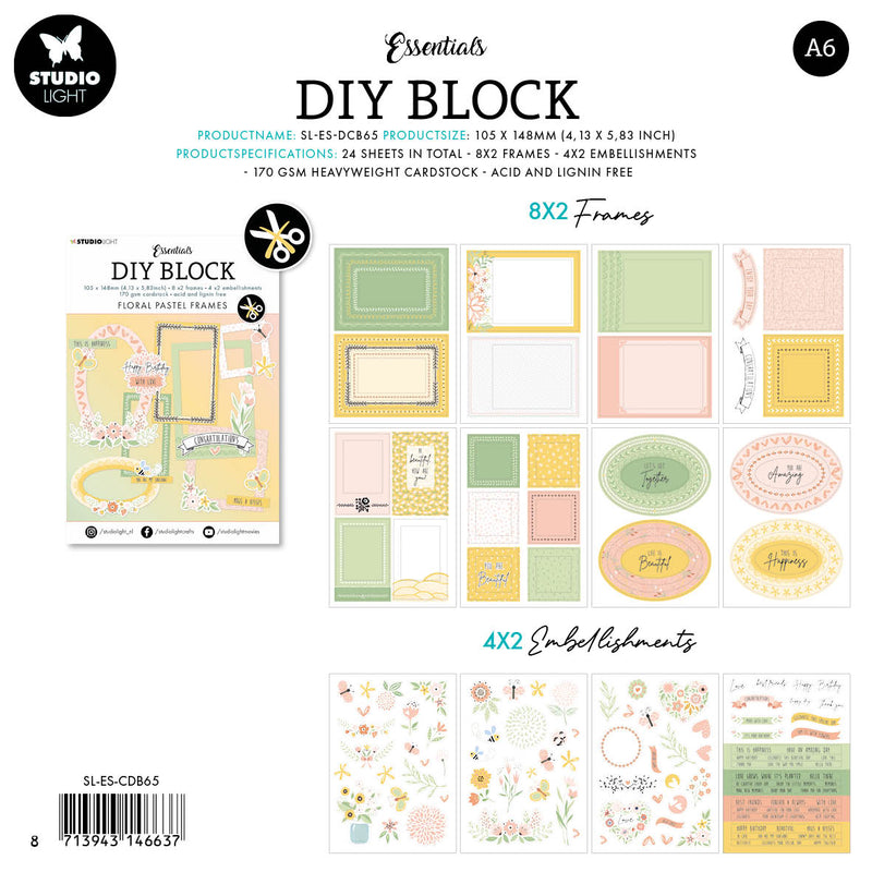 Bloque de troqueles SL Marcos florales en colores pastel Essentials 105x148x3mm 24 hojas n.º 65-2