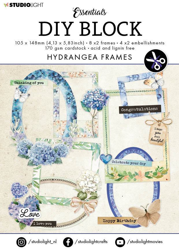 SL Die-Cut Block Hydrangea Frames Essentials 105x148x3mm 24 SH nr.66-1