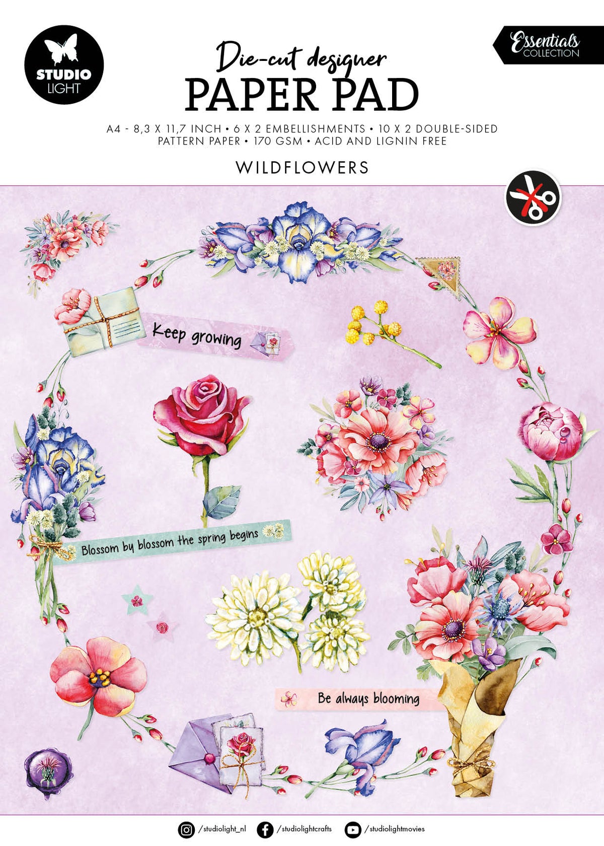Bloc de papel troquelado SL Wildflowers Essentials 294x210x9mm 32 hojas n.º 145