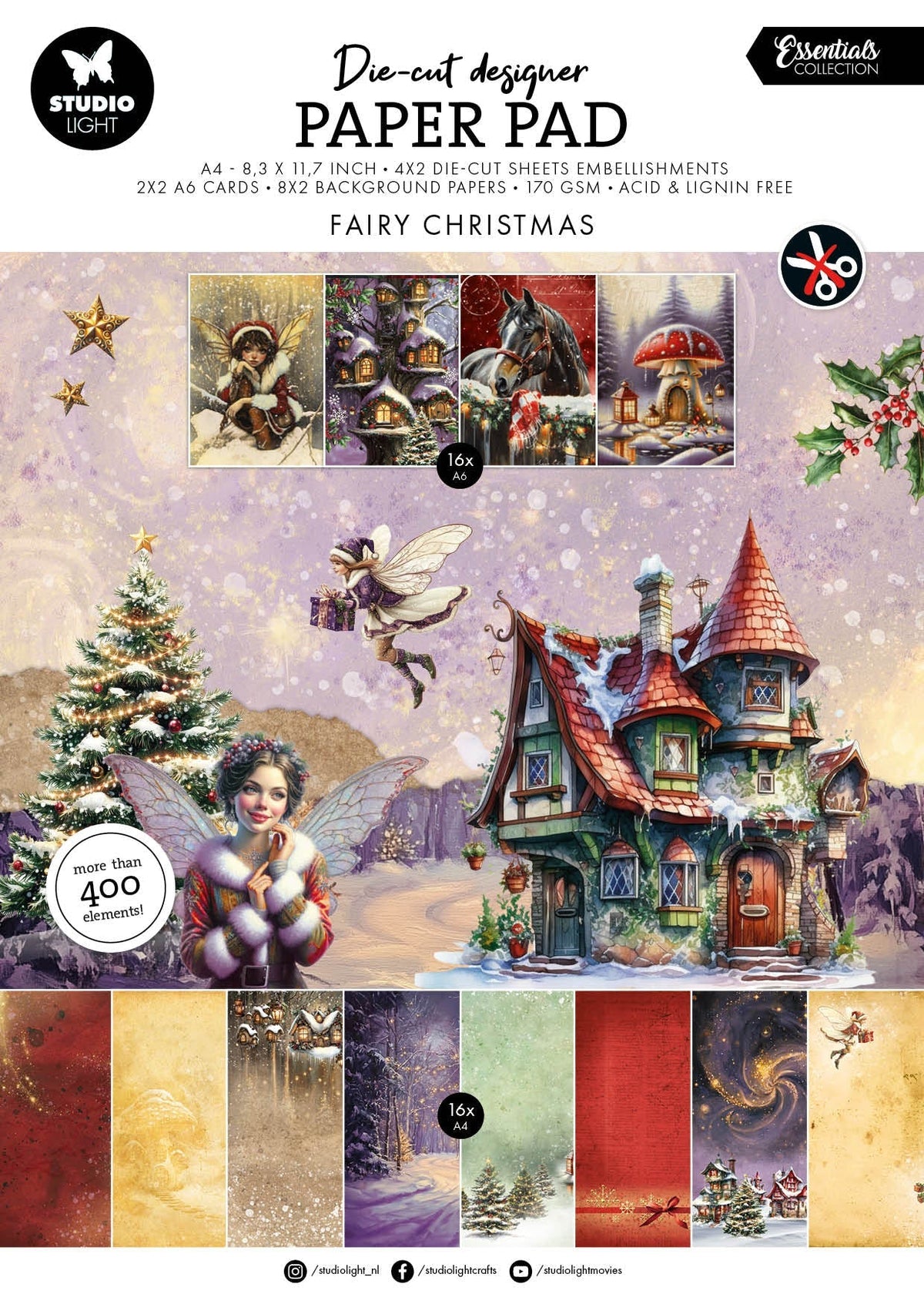 Bloc de papier découpé en filière SL Essentiels de Noël féerique 28 feuilles-1