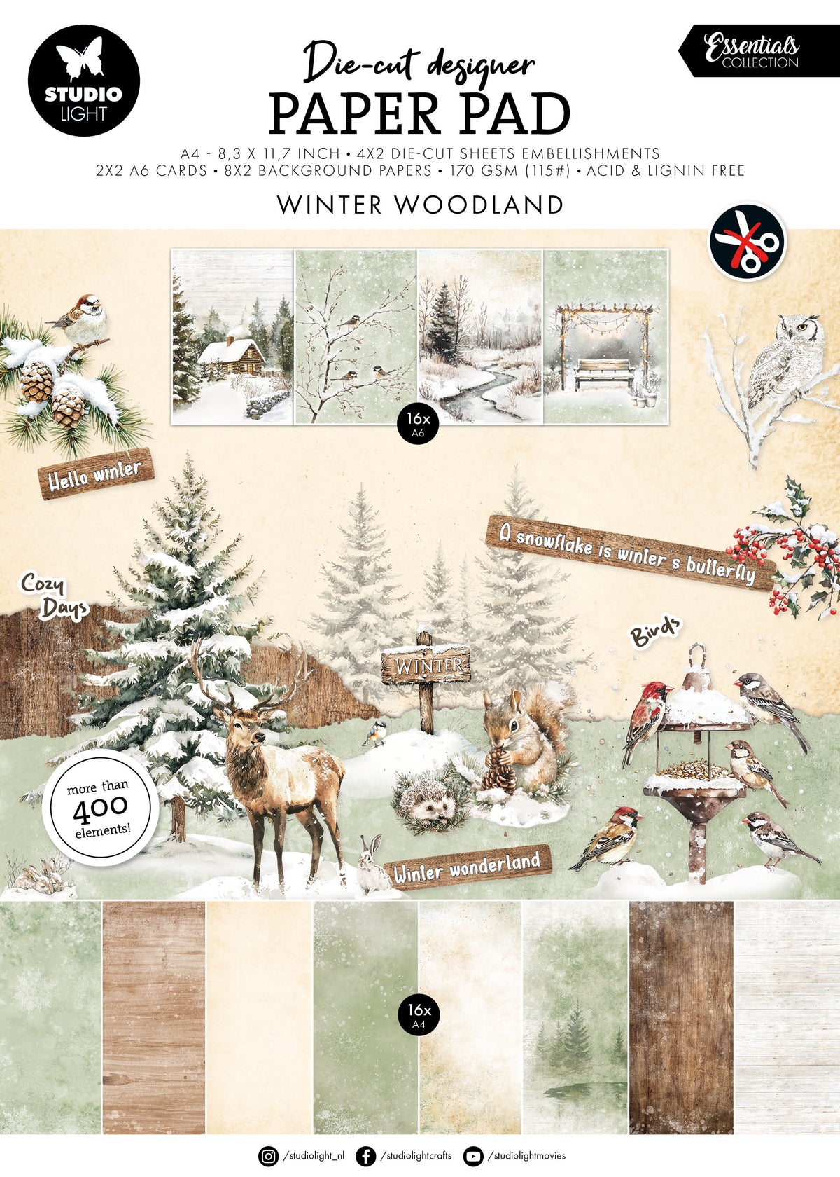 Bloc de papel de diseño troquelado SL Winter Woodland Essentials-1