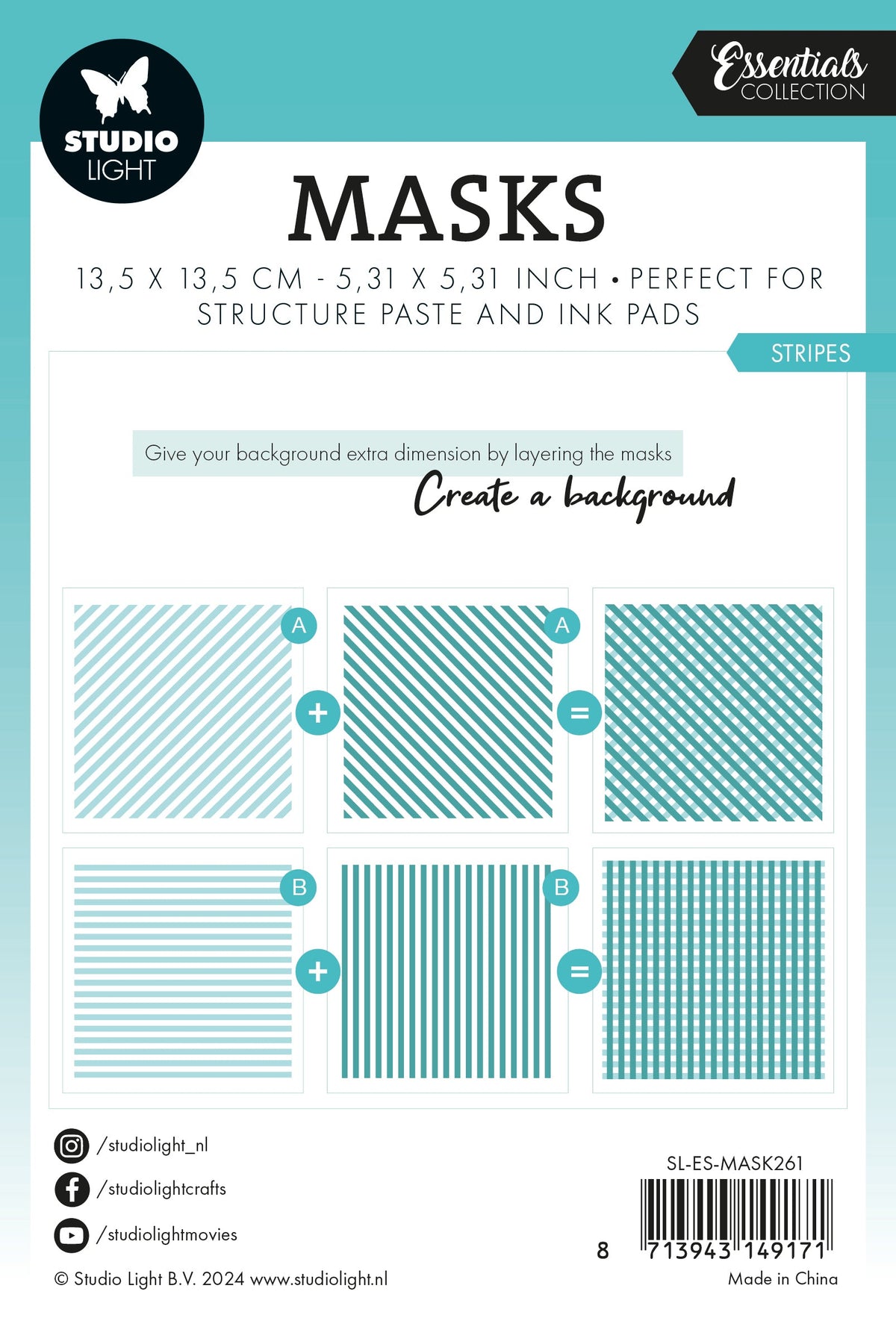 Mascarilla SL a rayas Essentials 135x135x1mm 2 pzas n.º 261-2
