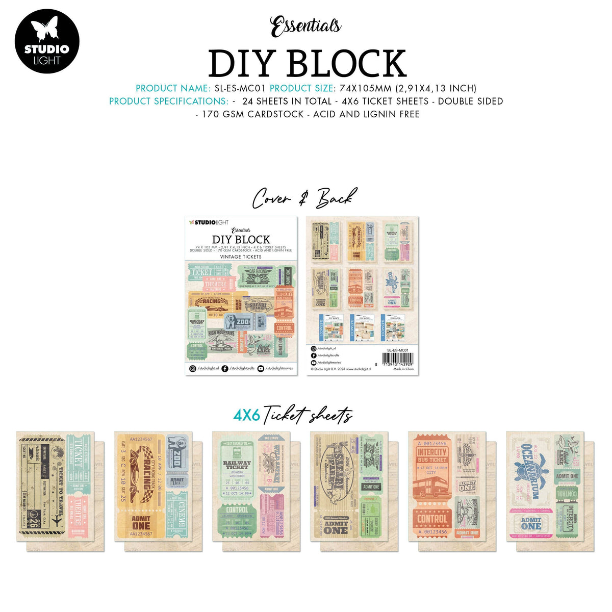 SL DIY Block Mini Vintage Tickets Essentials 74x105x9mm24 SH nr.01-2