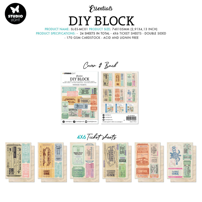 SL DIY Block Mini Vintage Tickets Essentials 74x105x9mm24 SH nr.01-2