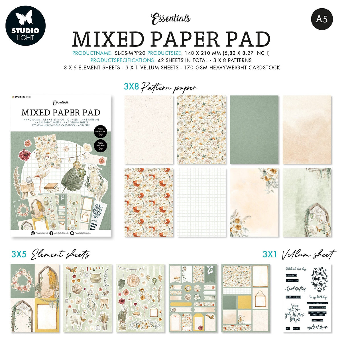 SL Mixed Paper Pad Bohemian Spring Essentials 148x210x9mm 42 SH nr.20-2
