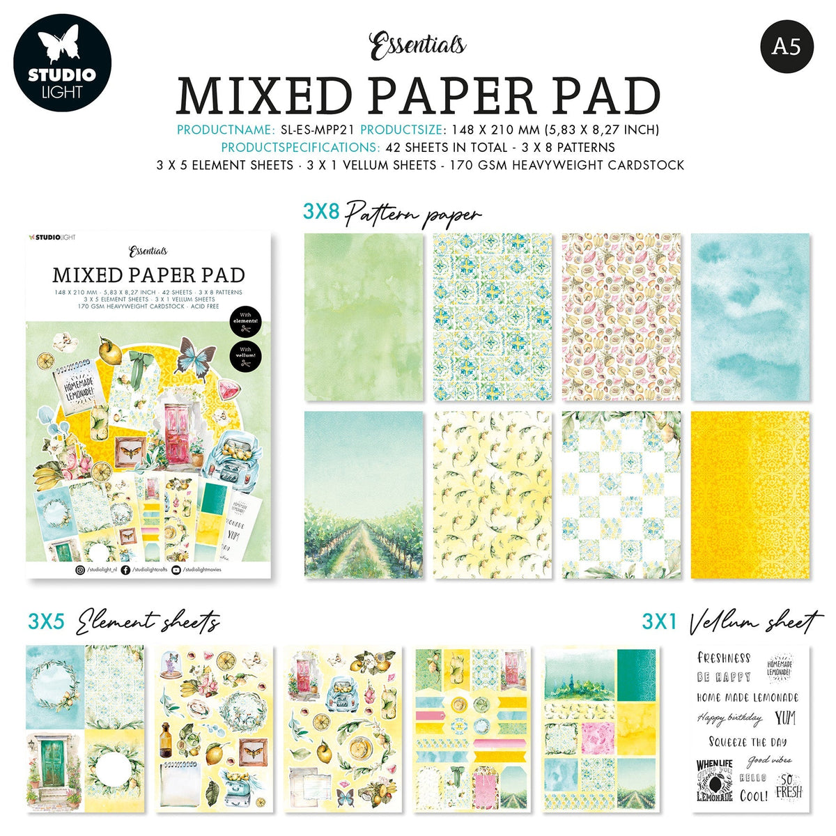 SL Mixed Paper Pad Fresh Citrus Essentials 148x210x9mm 42 SH nr.21-2