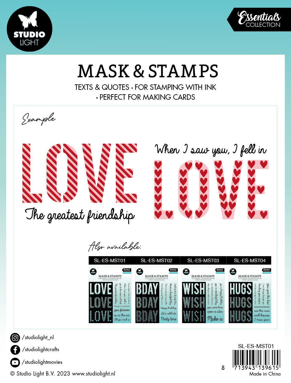 SL Mask & Stamp Love Sentiments Essentials 155x155x3mm 9 PC nr.01-4