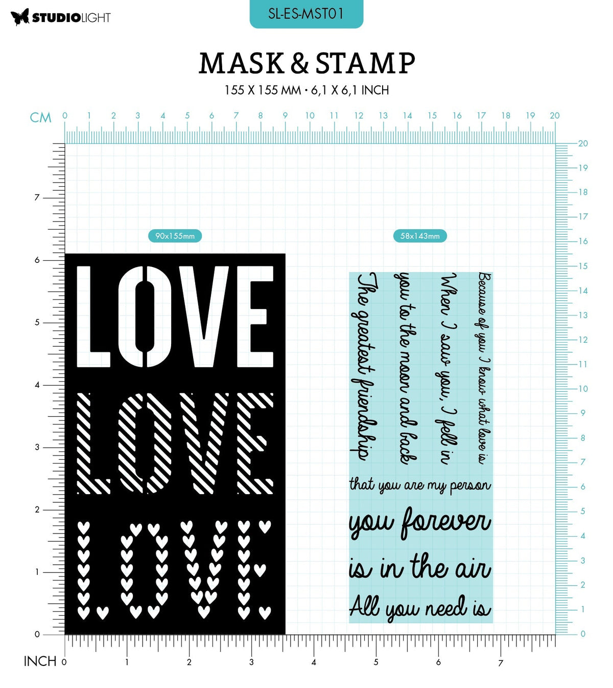 SL Mask & Stamp Love Sentiments Essentials 155x155x3mm 9 PC nr.01-2