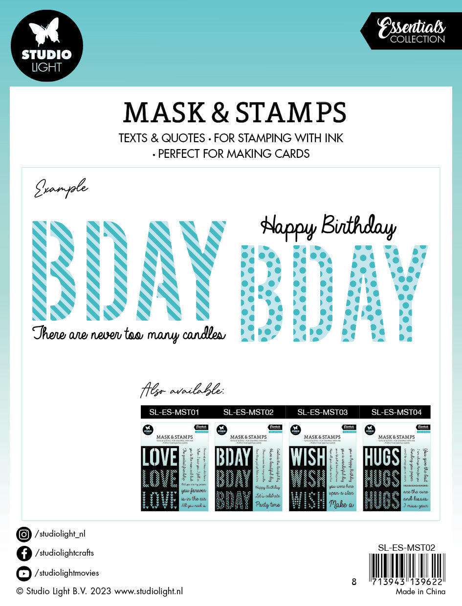 SL Mask & Stamp Bday Sentiments Essentials 155x155x3mm 8 PC nr.02-4