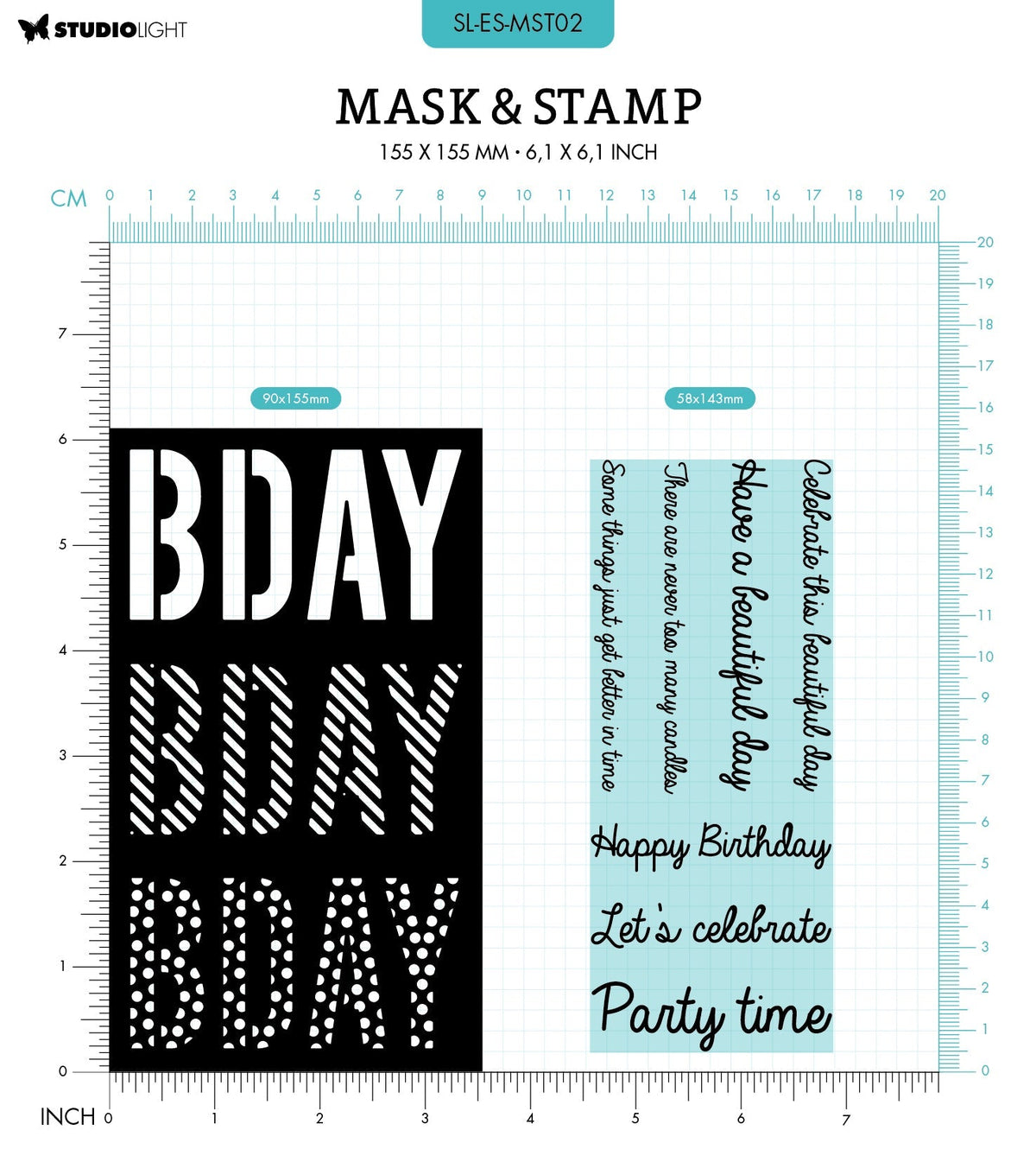 SL Mask & Stamp Bday Sentiments Essentials 155x155x3mm 8 PC nr.02-2