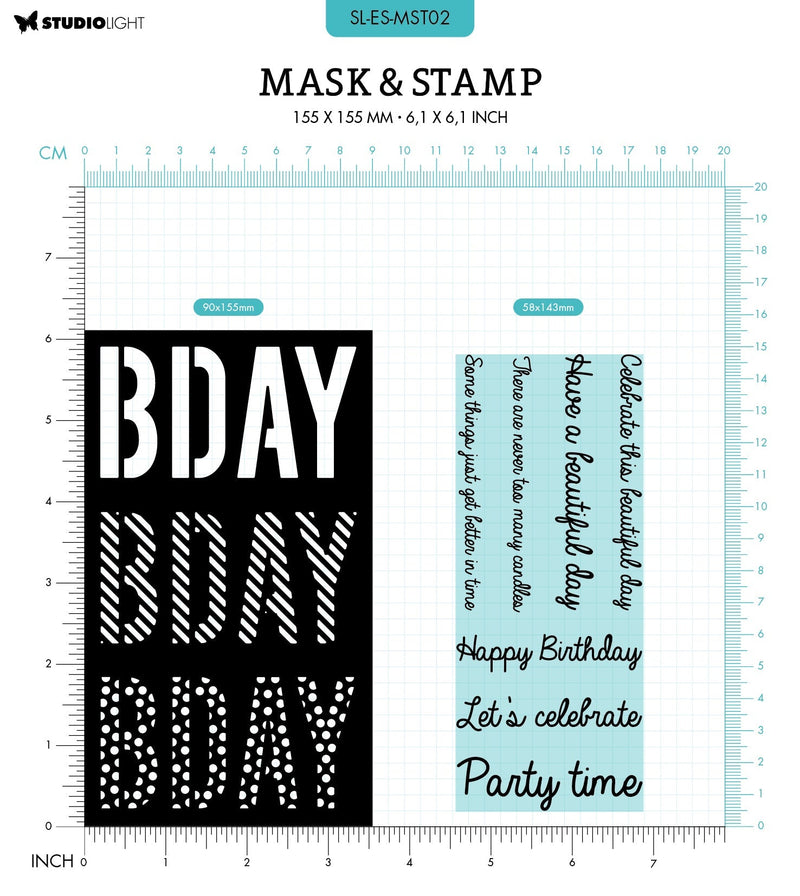 SL Mask & Stamp Bday Sentiments Essentials 155x155x3mm 8 PC nr.02-2