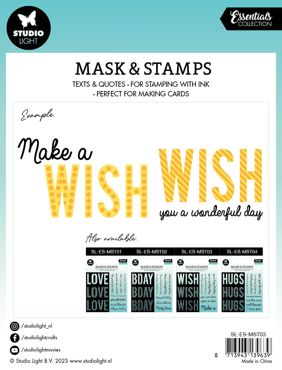 SL Mask & Stamp Wish Sentiments Essentials 155x155x3mm 8 PC nr.03-4