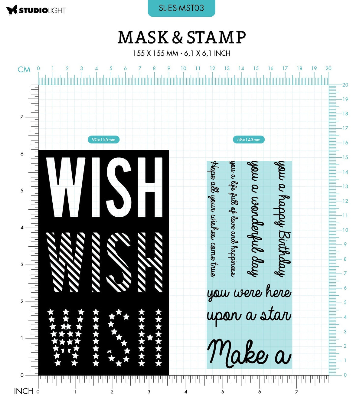 SL Mask & Stamp Wish Sentiments Essentials 155x155x3mm 8 PC nr.03-2