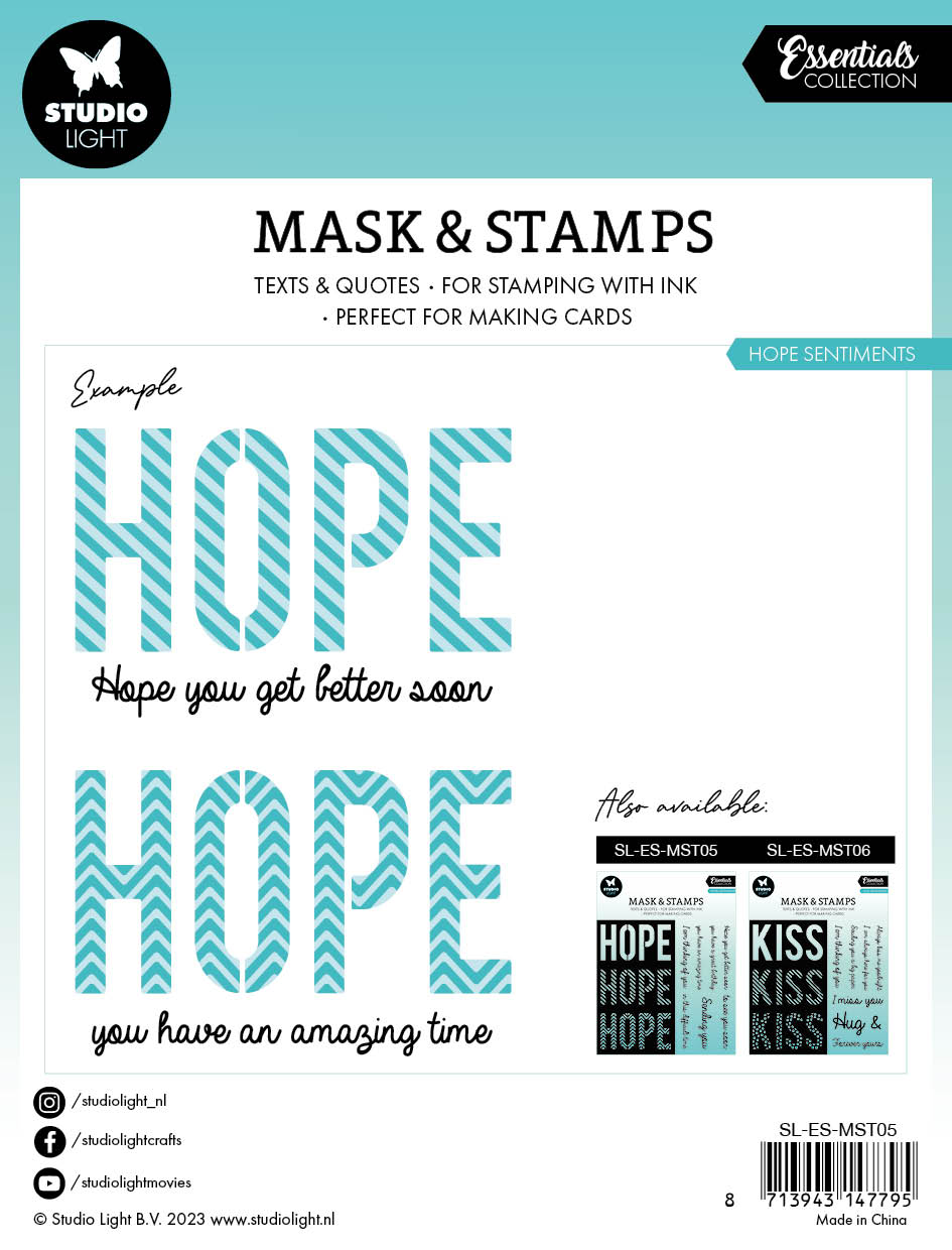 Masques et tampons SL « Hope Sentiments Essentials », 160x155x3mm, 8 pièces, n°05-4