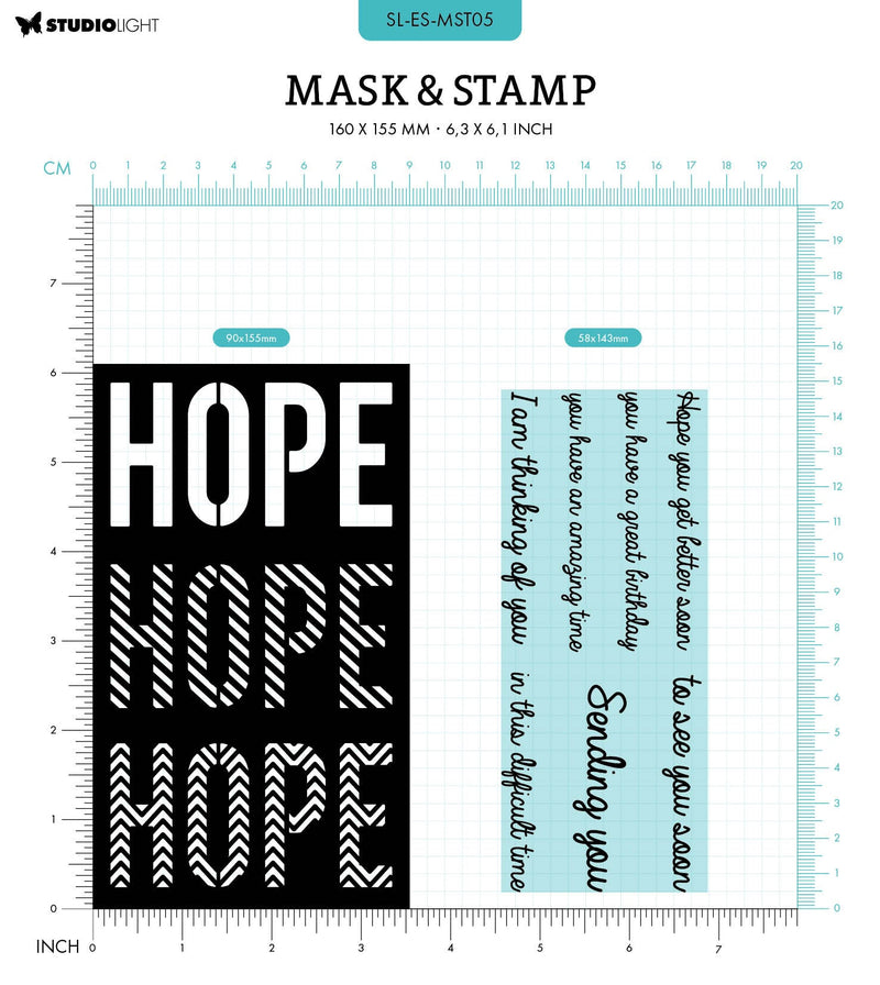 Masques et tampons SL « Hope Sentiments Essentials », 160x155x3mm, 8 pièces, n°05-2