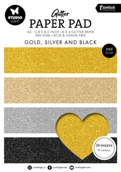SL Bloc de papier pailleté or, argent et noir, essentiels 24 feuilles-1