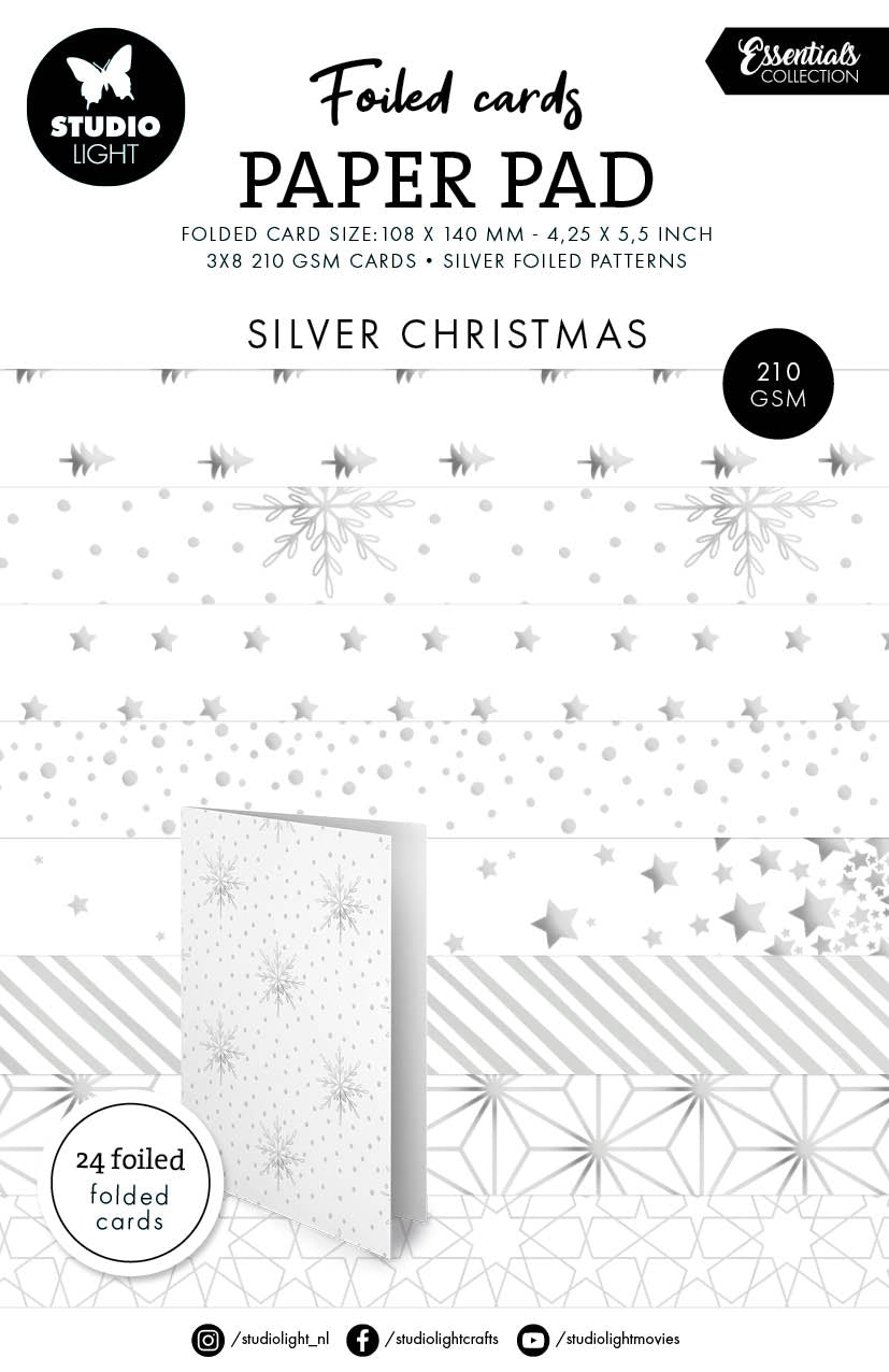 SL Foiled Cards Silver Christmas Patterns Essentials 24 SH-1