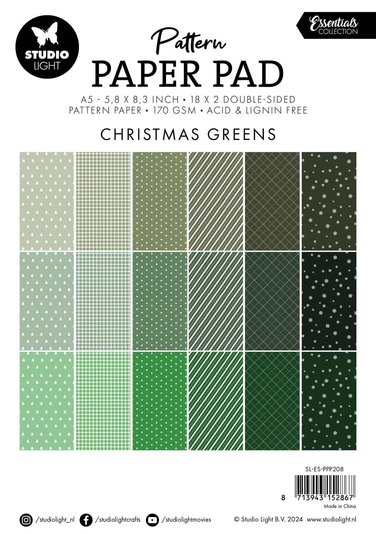 SL Pattern Paper Pad Christmas Greens Essentials 36 SH-2