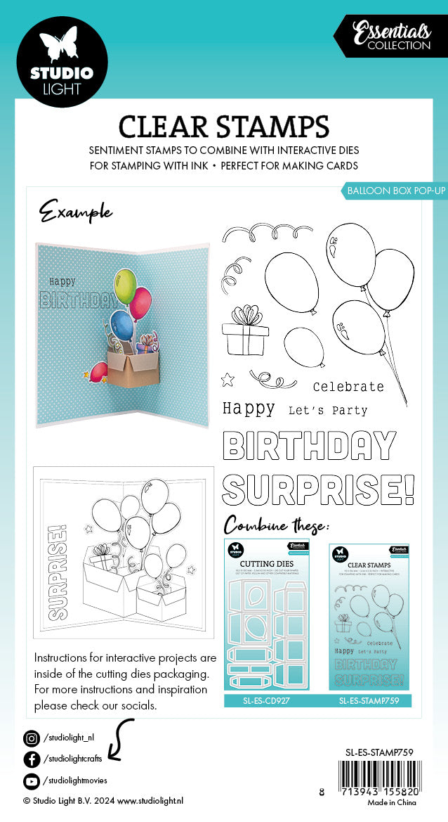 SL Clear Stamps Balloon Box Pop-Up Essentials 13 PC-3