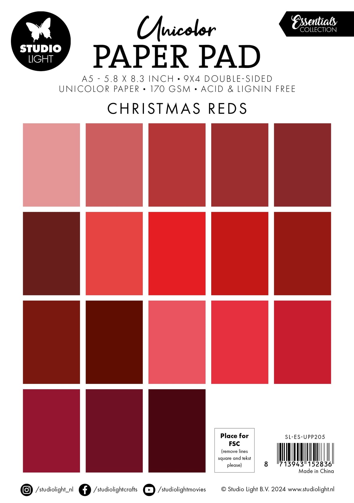 SL Unicolor Paper Pad Christmas Reds  Essentials 36 SH-2