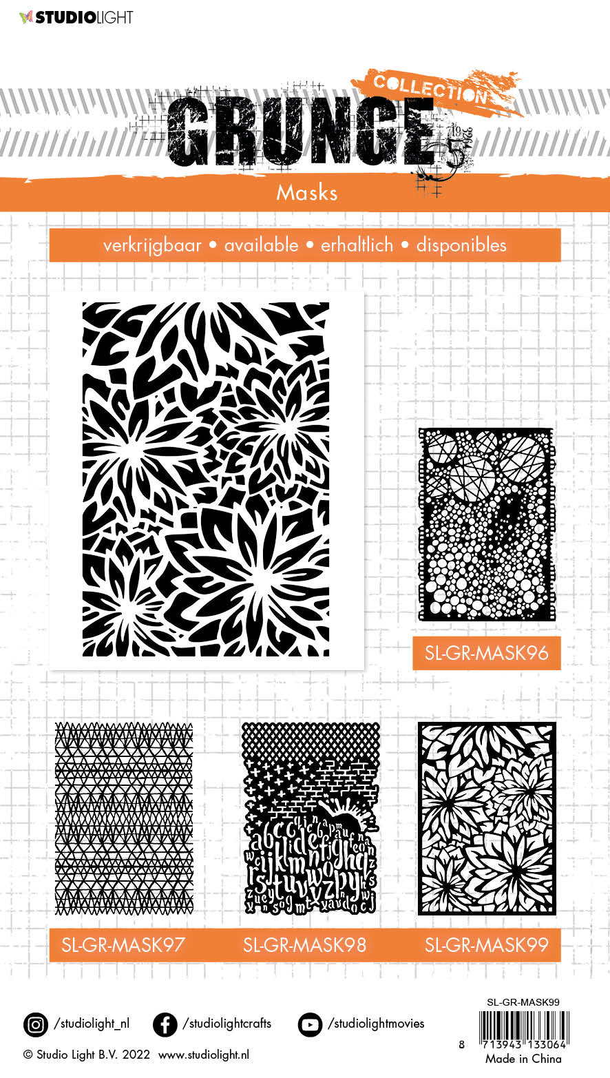 SL Mask Flower Background Grunge Collection 210x148x1mm 1 PC nr.99-2