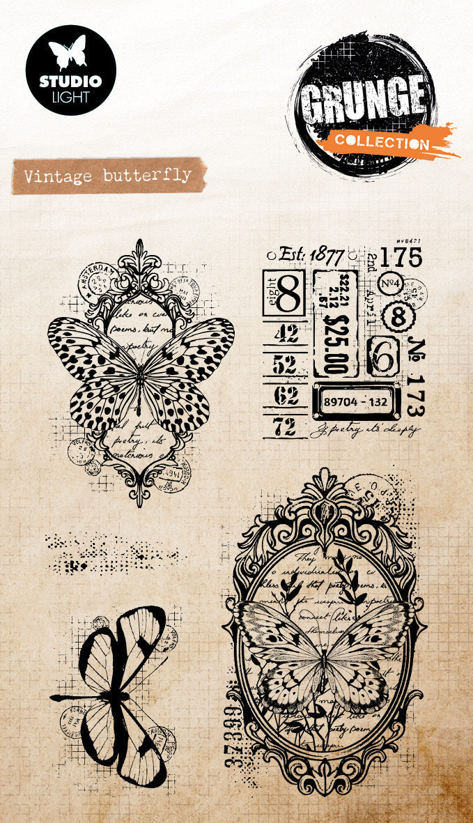 SL Clear Stamp Vintage Butterfly Grunge Collection 93x136x3mm 5 Pieces