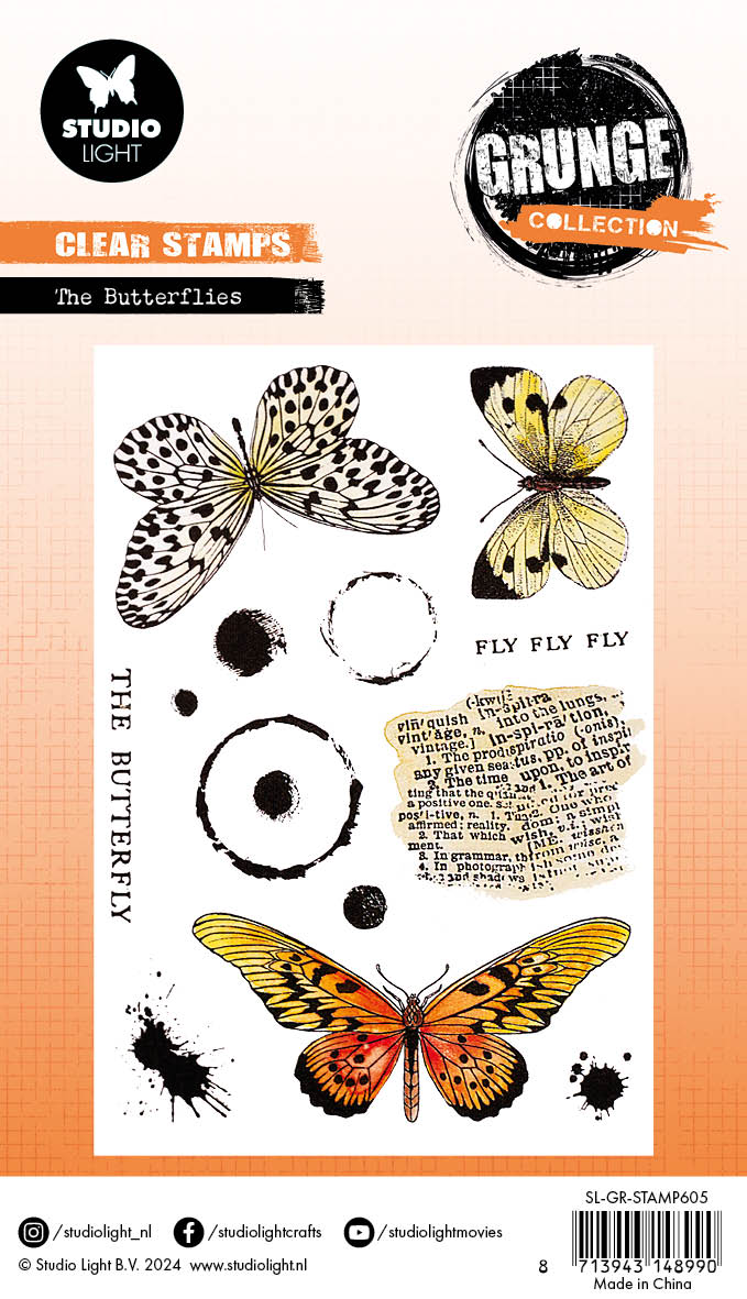 Sello transparente SL The Butterflies Grunge Collection, 14 piezas-3