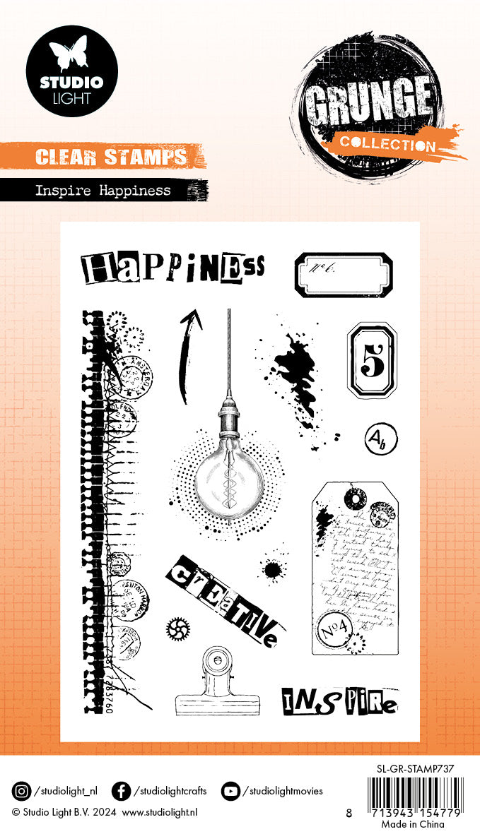 SL Clear Stamp Inspire Happiness Grunge Collection 14 PC-2
