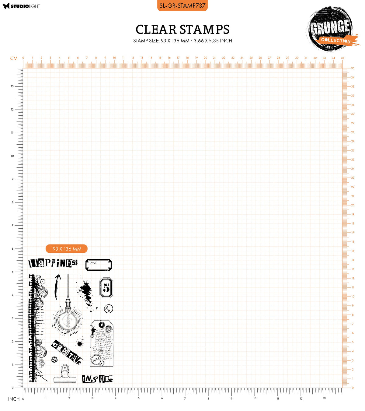 SL Clear Stamp Inspire Happiness Grunge Collection 14 PC-3