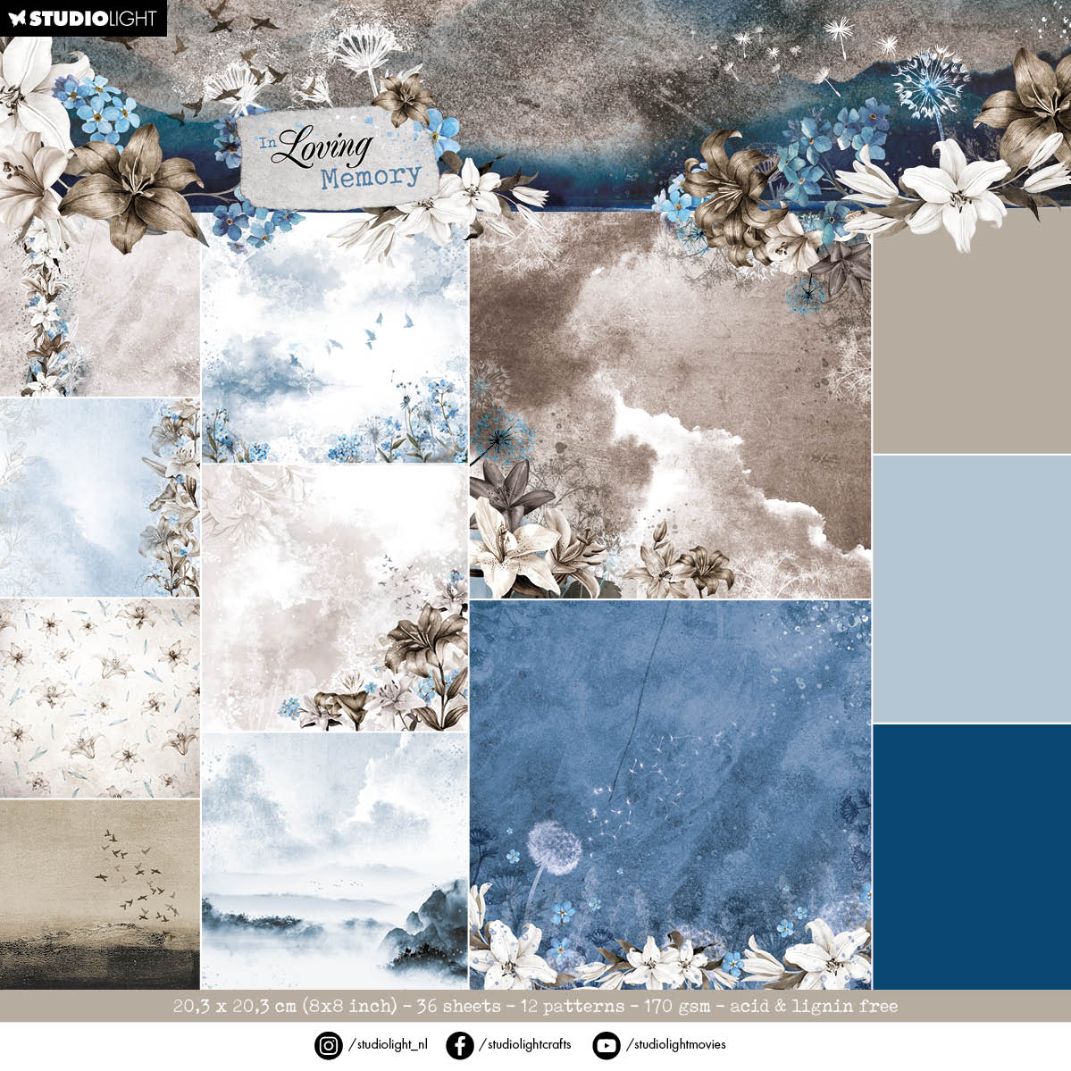 Bloc de papel para manualidades SL In Loving Memory 203x203x9mm 36 hojas n.º 118-1