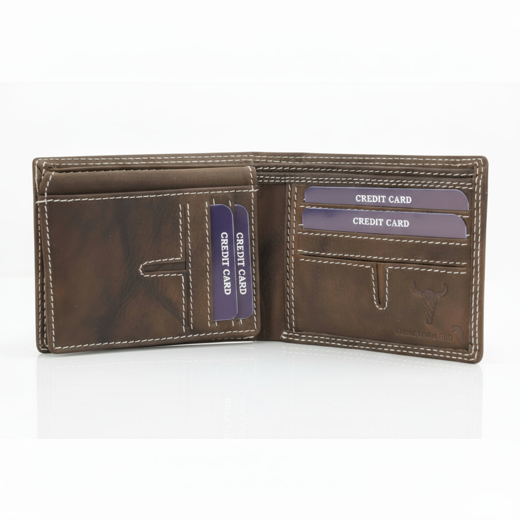 Men's Oil Pull Up Top Flap Bifold Wallet-7