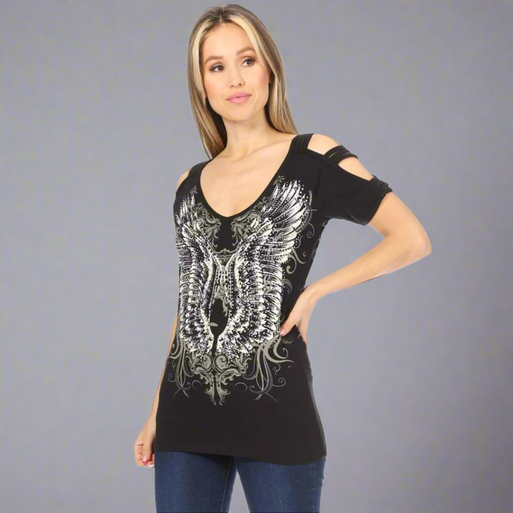 Women's Rhinestone Angel Wing Tank Top-3