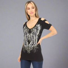 Women's Rhinestone Angel Wing Tank Top-3