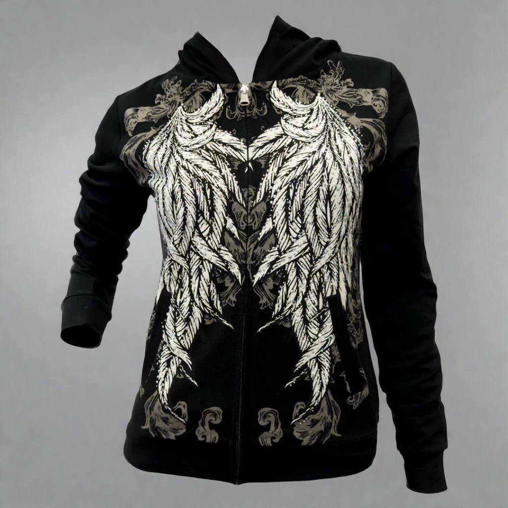 Women's Rhinestone Angel Wing Hoodie-1
