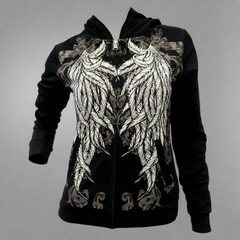 Women's Rhinestone Angel Wing Hoodie-1