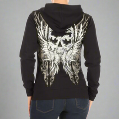 Women's Rhinestone Skull Wing Hoodie-2