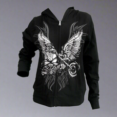 Women's Rhinestone Motorcycle Wing Hoodie-1