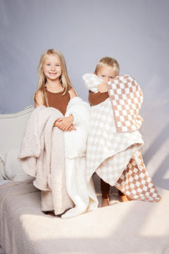 Chocolate Milk & White Check Print Toddler Blanket-6