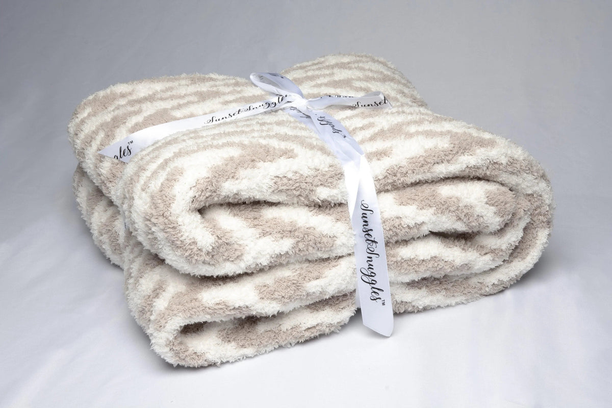 Greige & White Chevron Print Throw-2