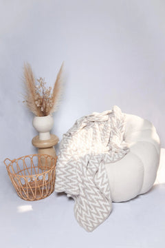 Greige & White Chevron Print Extended Throw-1