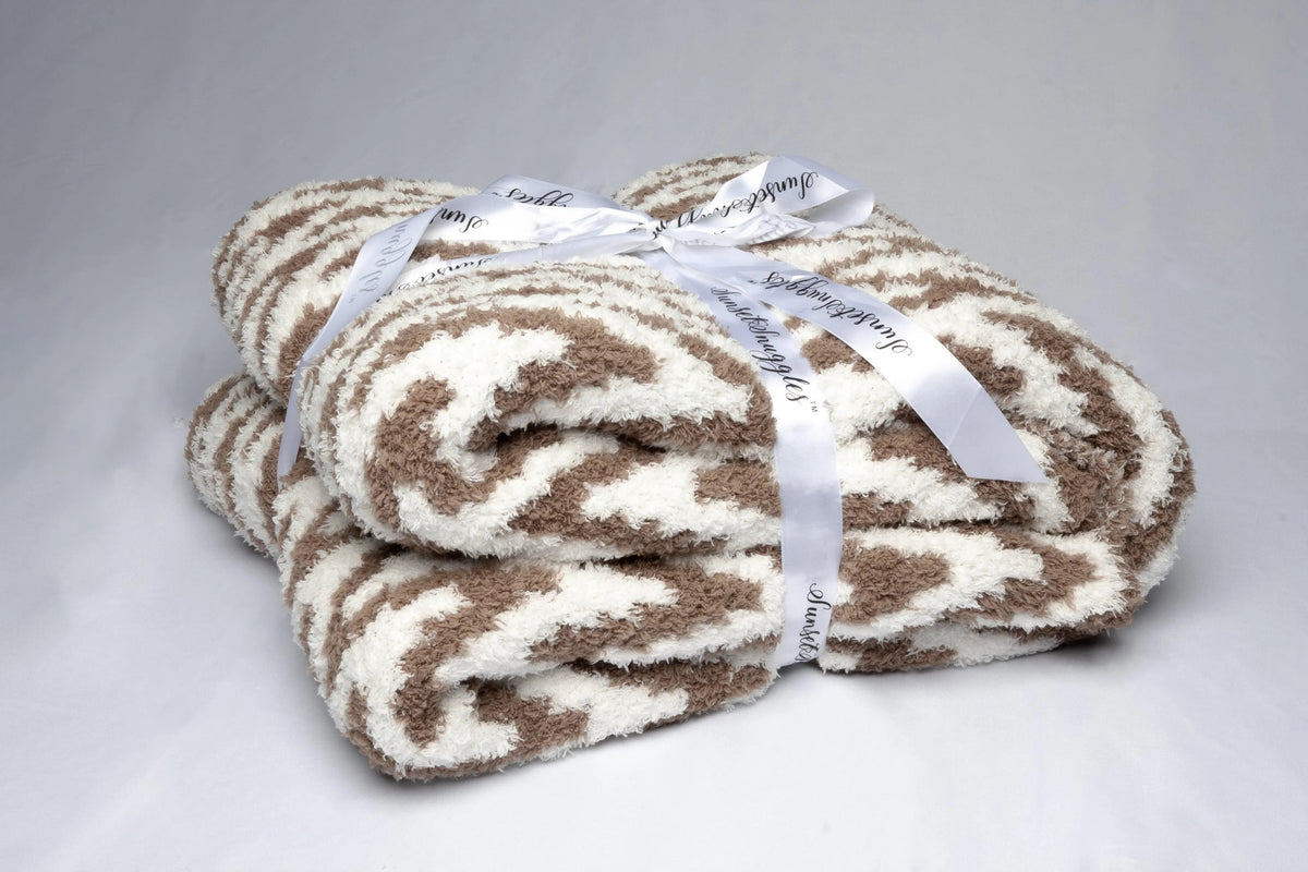 Mushroom & White Chevron Print Throw-2