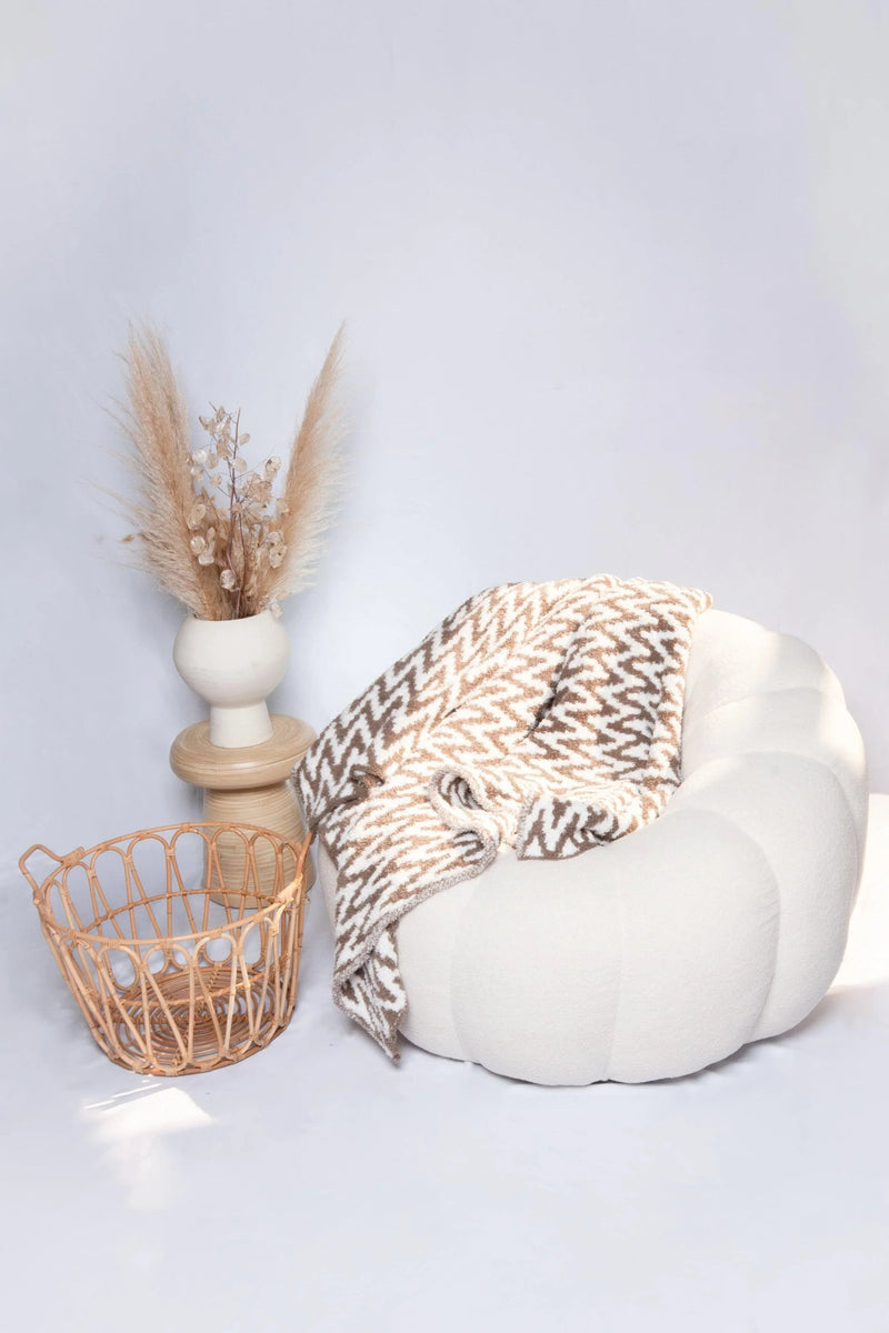 Mushroom & White Chevron Print Extended Throw-1