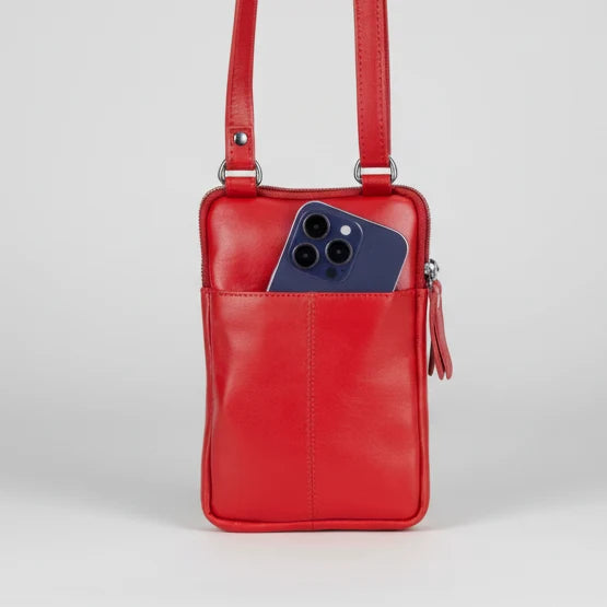 Greenwood Leather Compact Mini Crossbody. Slim Full-Grain Leather Phone Bag & Travel Organizer-15
