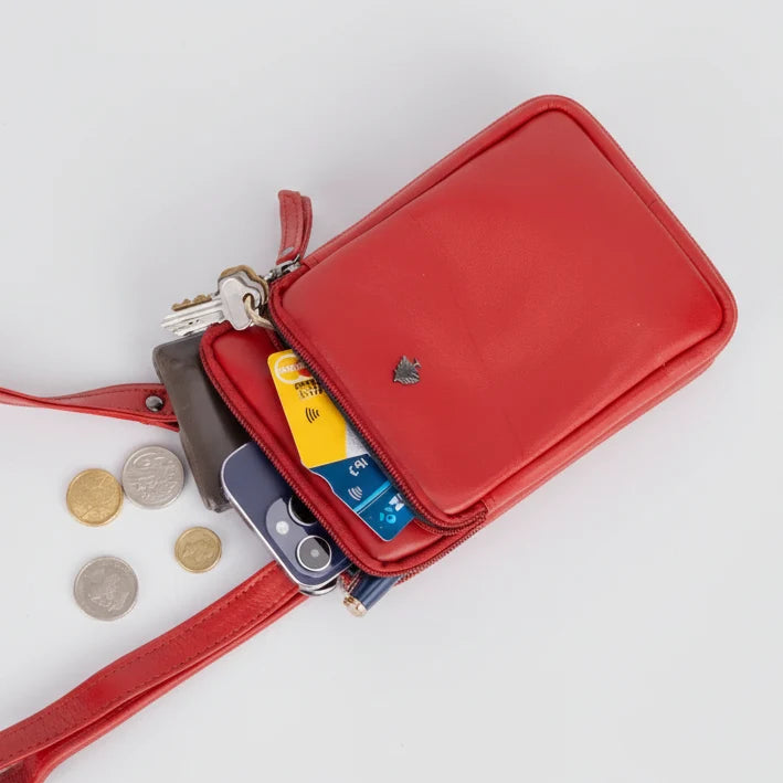 Greenwood Leather Compact Mini Crossbody. Slim Full-Grain Leather Phone Bag & Travel Organizer-17