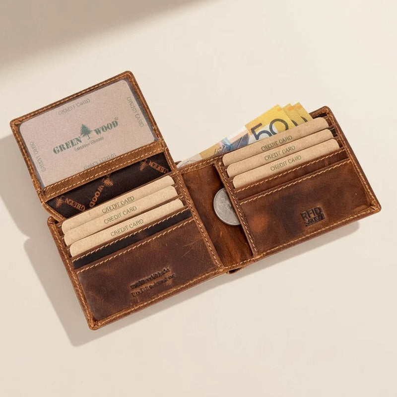 Greenwood Men's Leather Bifold Wallet. Premium RFID Protection Wallet with Flip Compartment-5