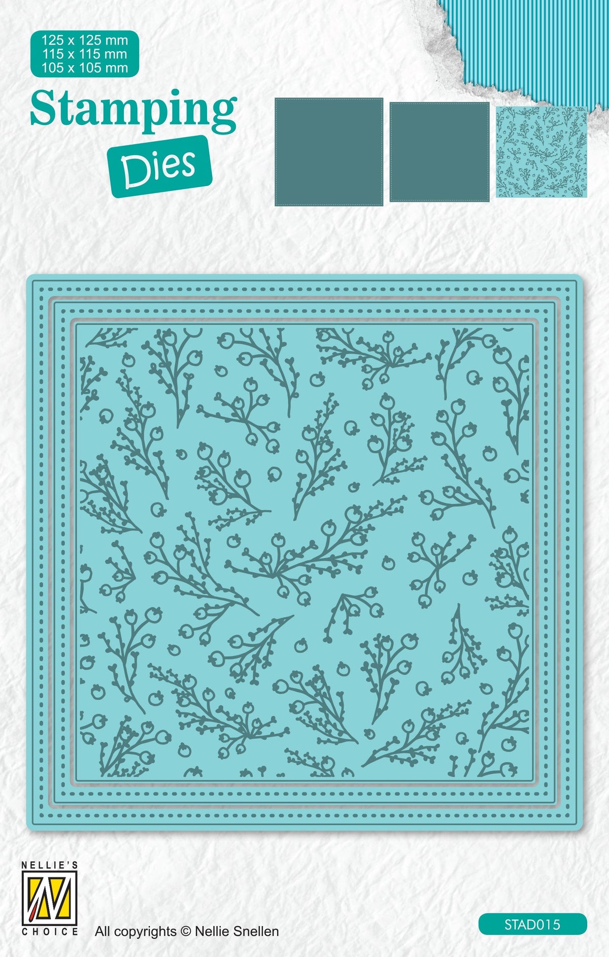 Nellie's Choice Stamping Die Square - Christmas - Branches With Berries-1