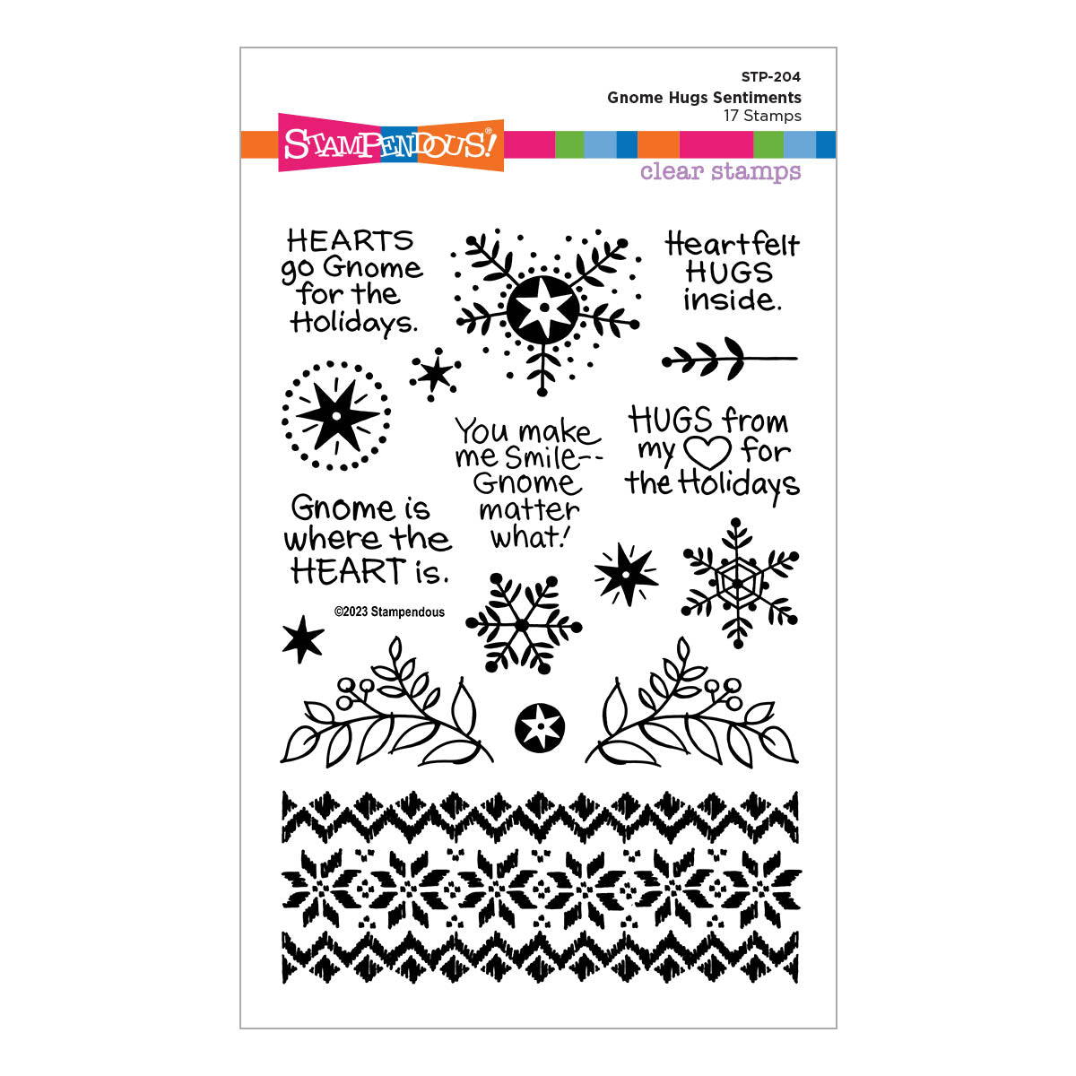Set de tampons transparents Gnome Hugs Sentiments de la collection Holiday Hugs par Stampendous-1