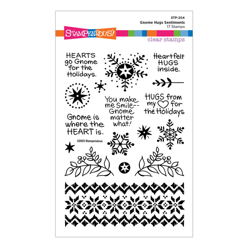 Set de tampons transparents Gnome Hugs Sentiments de la collection Holiday Hugs par Stampendous-1