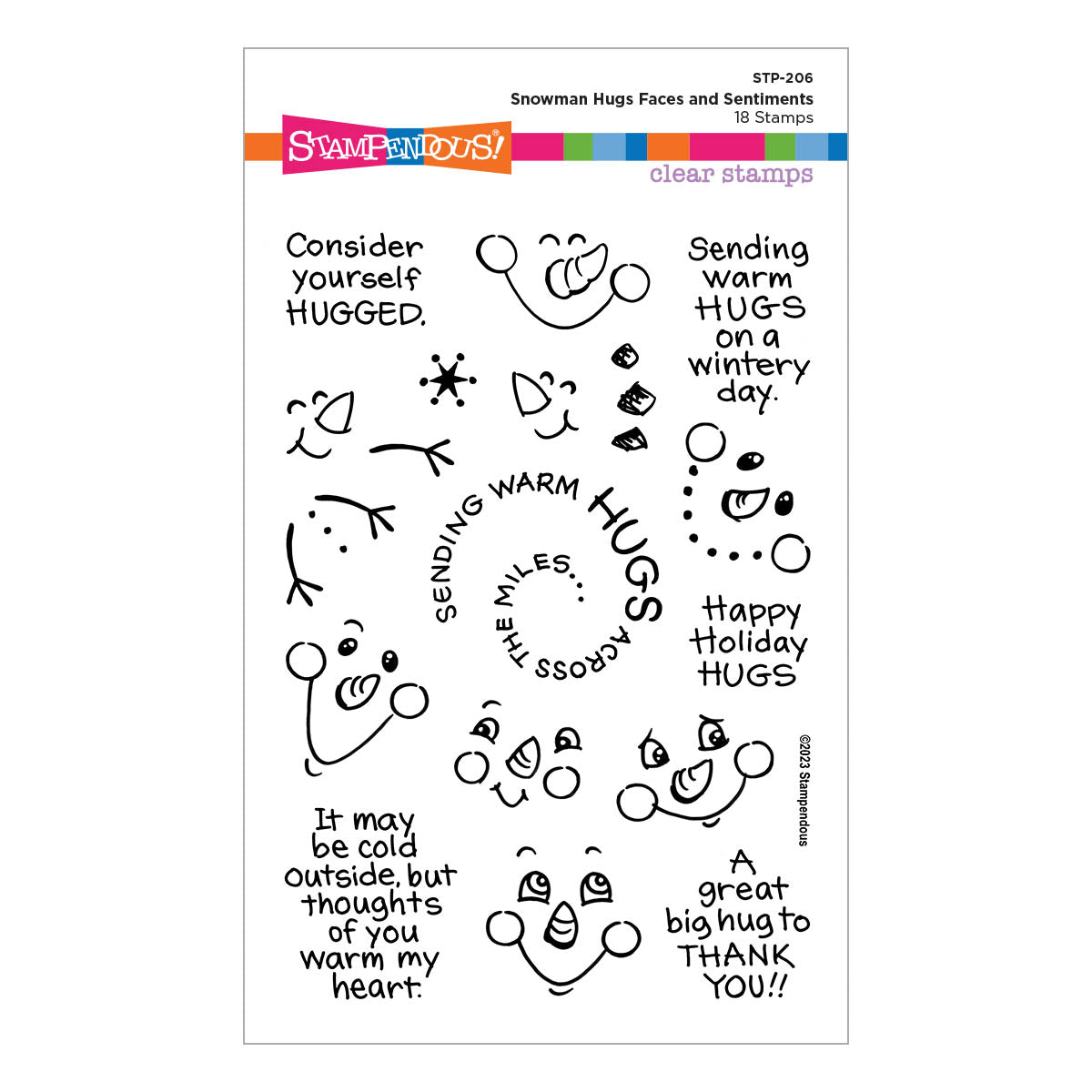 Lot de tampons transparents Bonhomme de neige étreint, visages et sentiments de la collection Holiday Hugs par Stampendous-1